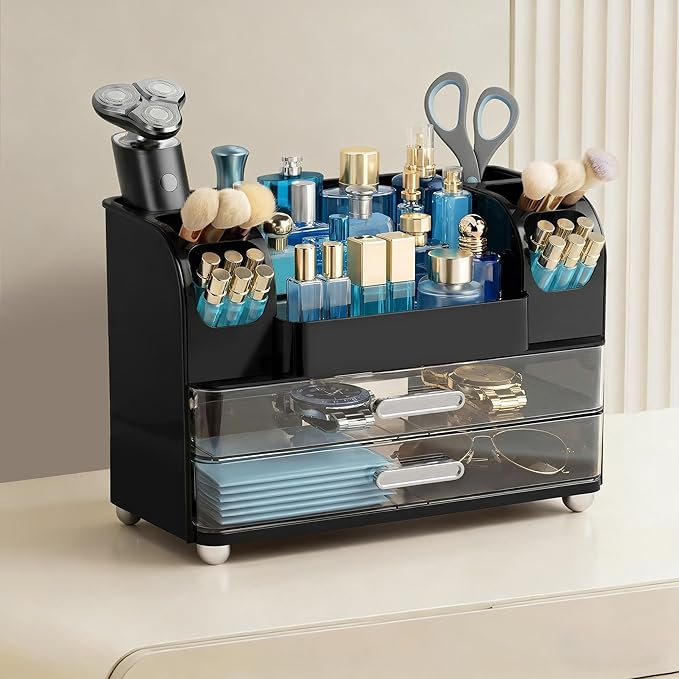 Makeup Organizer for Vanity with Brush Holder, Cologne Organizer for Men