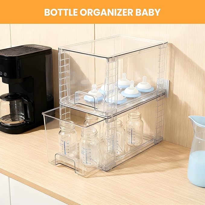 4 Pack Stackable Acrylic Storage Drawers – Clear Plastic Organizer Bins, Easy to Assemble, Suitable for Bathroom, Undersink, Kitchen, Pantry, Makeup, Medicine Organization