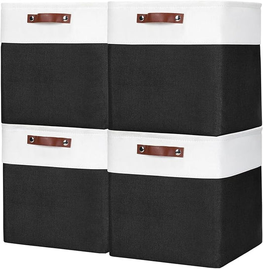 13x13 Cube Storage Bins, Collapsible Fabric Storage Box, Black&White