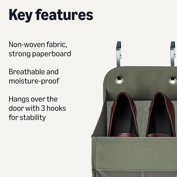 Amazon Basics 5 Tier Over the Door Hanging Shoe Organizer, Large Capacity