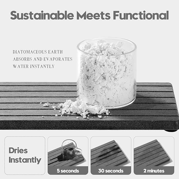2PCS Diatomite Water Absorbing Stone Drying Tray Mat for Bathroom & Kitchen