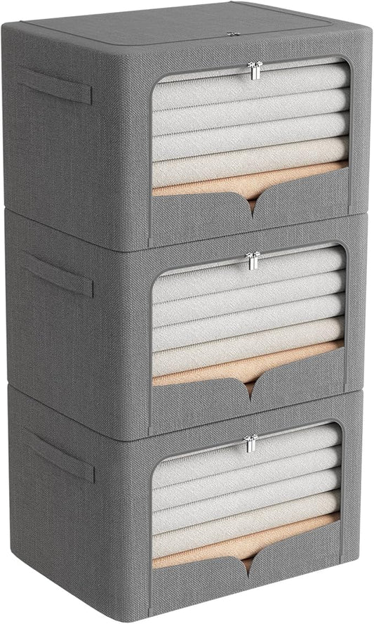 3 Pack Extra Large Clothes Storage Bins Foldable Metal Frame Storage Box