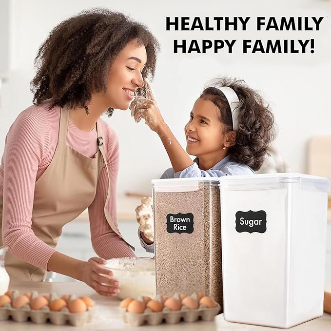 WHITE FEATHER SUPPLIES 2 PC [7 Qt / 6.5L / 220 Oz] Large Food Storage Containers with Lids Airtight - BPA Free Clear Plastic Kitchen and Pantry Storage Containers for Cereal, Flour, Sugar, Rice