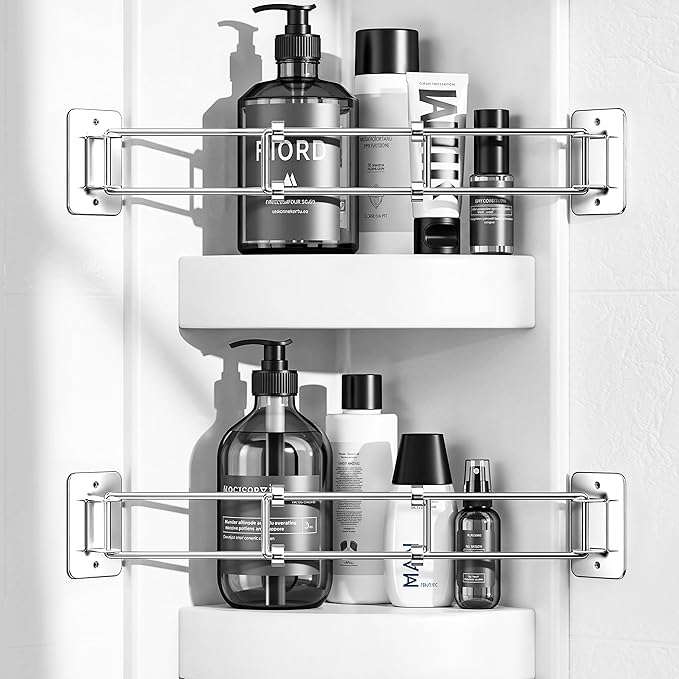 songsoso 2 Pack RV Corner Rod, Camper Shelf Bar, 7–13 Inches Adjustable Bathroom Organizer, Stainless RV Wall Accessories