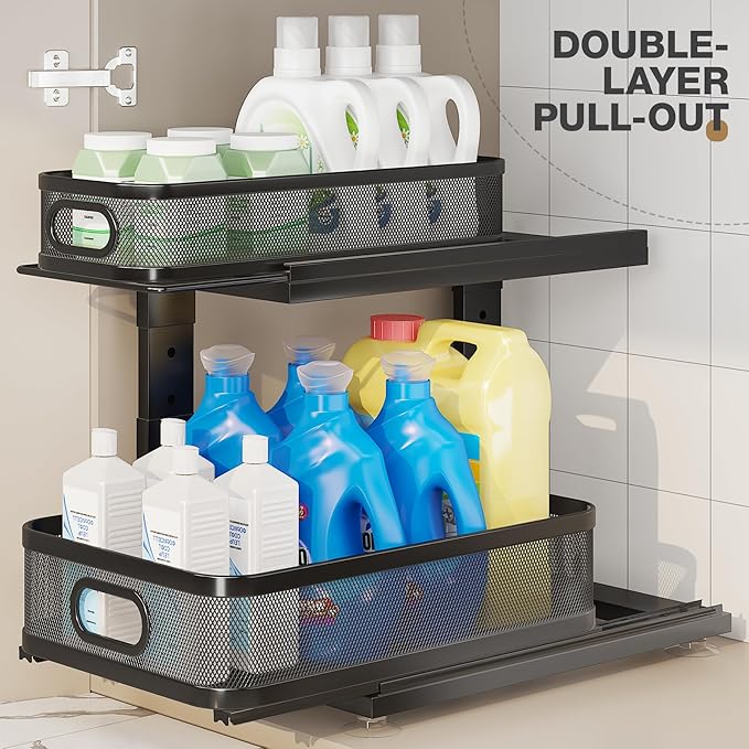 2 Pack Under Sink Organizer With Next-Gen Ball-Bearing Slides, Rust-resistant