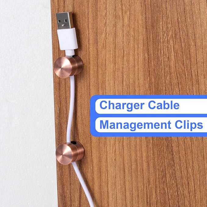 SmallCat 3 Sets Charger Holders for Cords, Red Bronze Color Adjustable Cable Anchor Holders, Adhesive Metal Cord Clips, Cable Management Wire Organizers for Desk, Office, Nightstand