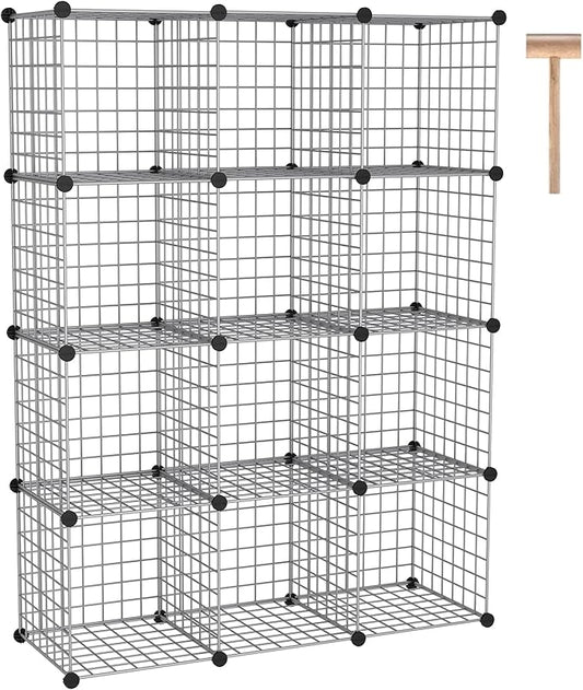 Wire Cube Storage, 12, Cube Organizer Metal C Grids, Silver Gray UWCS3012G