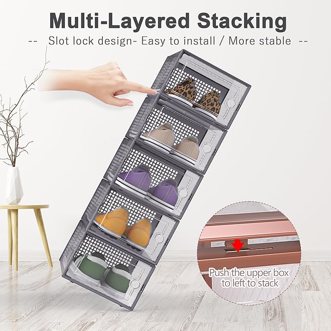 Large Shoe Organizers Storage Boxes for Closet, Dark Gray