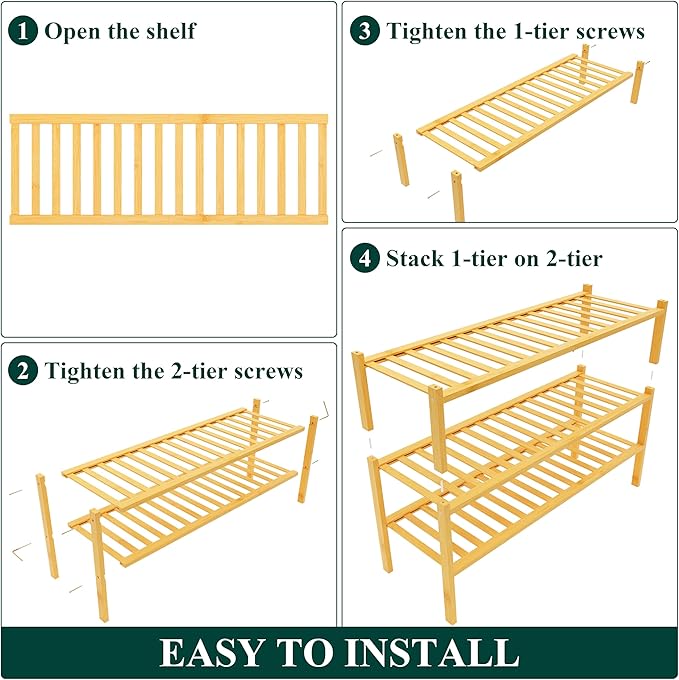 Long Bamboo Shoe Rack, 3 Tier Free Standing Wooden Shoe Organizer, Natural