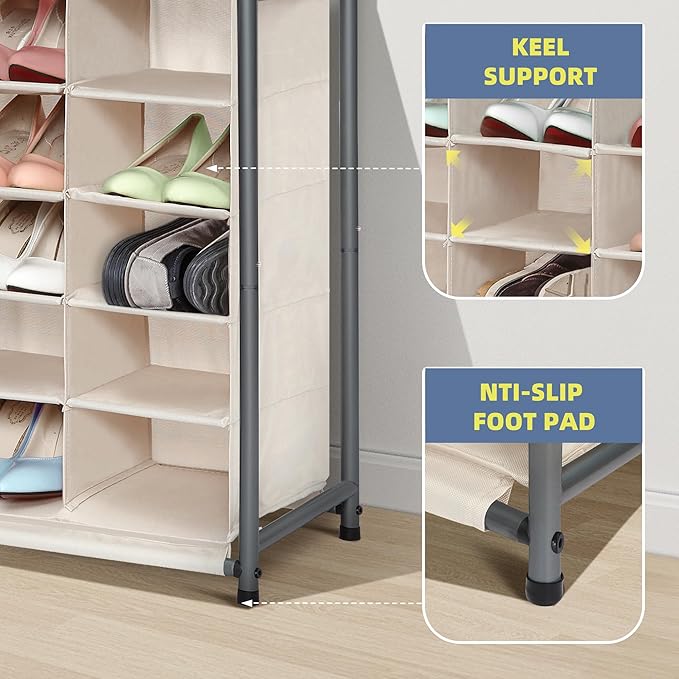 STORAGE MANIAC Stackable Shoe Cubby Organizer, 20-Cube Beige