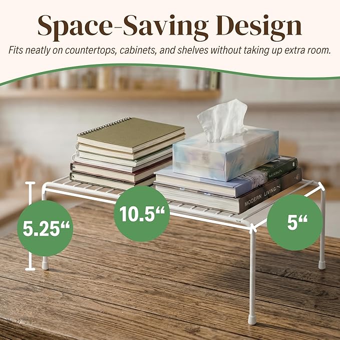 Evelots Kitchen Cabinet Wire Shelf Organizer/Rack - 4 Pack Sturdy Metal Shelf Risers - Double Your Counter Space - Great for Kitchen, Freezer, Pantry and Bathroom - Rustproof - White