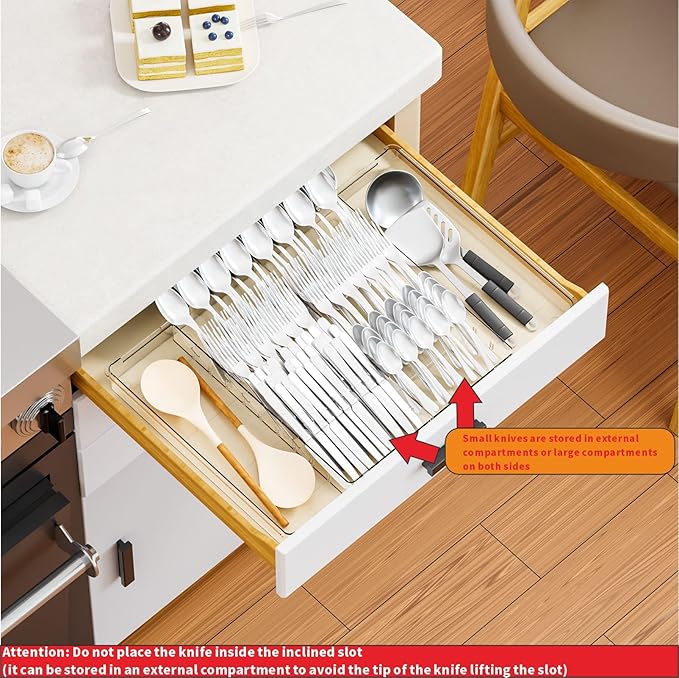 Large Expandable Silverware Organizer, Adjustable From 11'' to 21.3'', Spatula