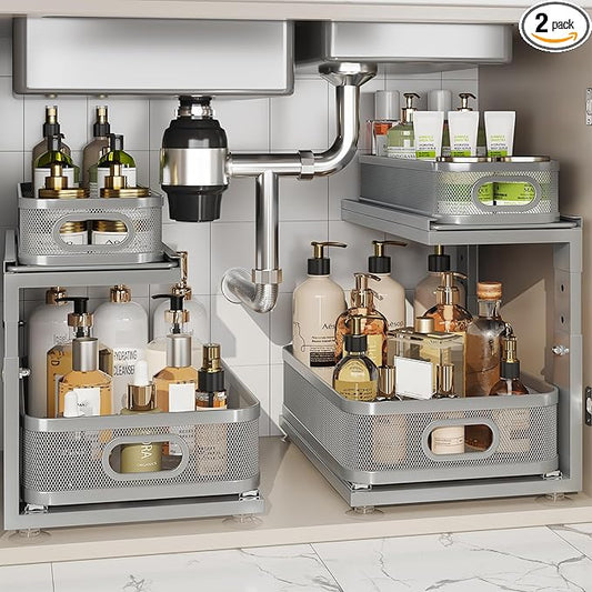 2 Pack 15.5IN-Depth Under Sink Organizer With Next-Gen Ball-Bearing Slides