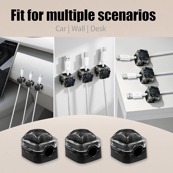9Pack Magnetic Cable Clips for Nightstand, Adhesive Night-Glowing Cord Holder Organizer for Office Home Desk Wall Car (Black,Star)
