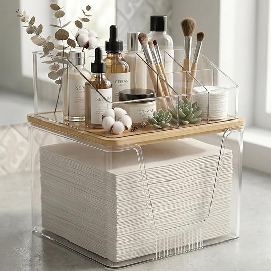Disposable Facial Towels Holder with Bamboo Lid