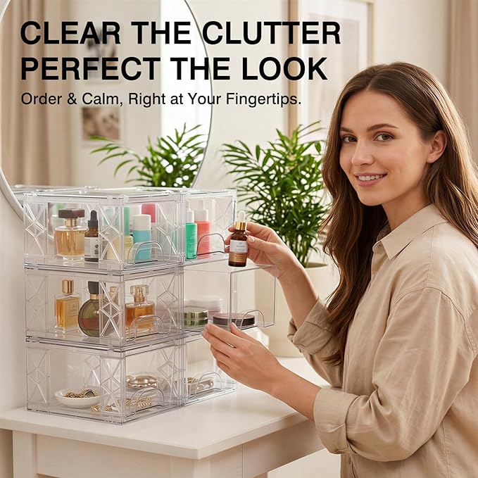 Stackable Storage Drawers, 4.4in Small Bathroom Organizers and Storage Boxes