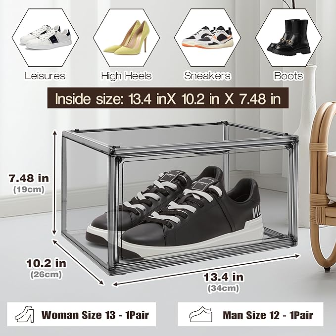 12 Pack Large Shoe Organizers Storage Boxes for Closet Clear Plastic Stackable