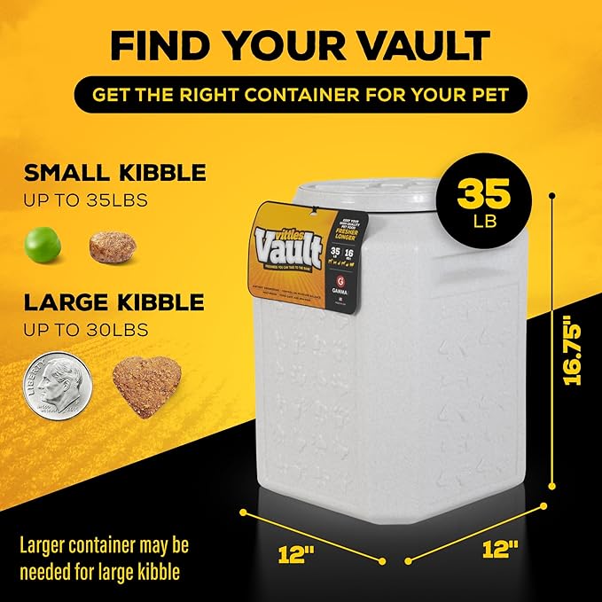 Gamma2 Vittles Vault Pet Food Storage Containers - Sealed Dog and Cat Food Storage Container, Fits up to 35lbs, Made in the USA - [12" L x 16.75" H]
