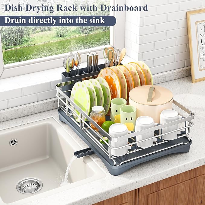 Dish Drying Rack, Stainless Steel Dish Rack for Kitchen Counter, Silver