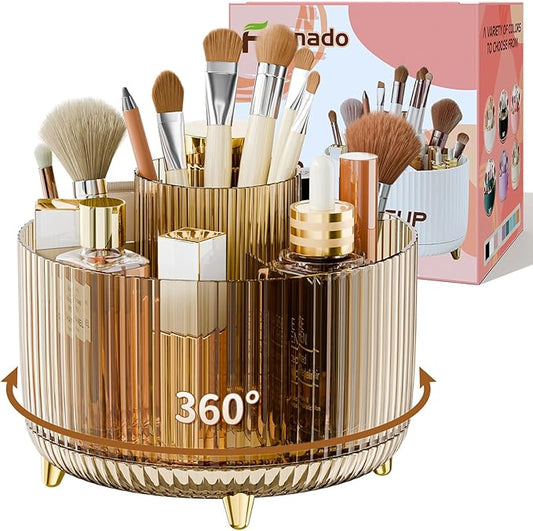 Clear Rotating Makeup Organizer Countertop for Vanity, Transparent Amber