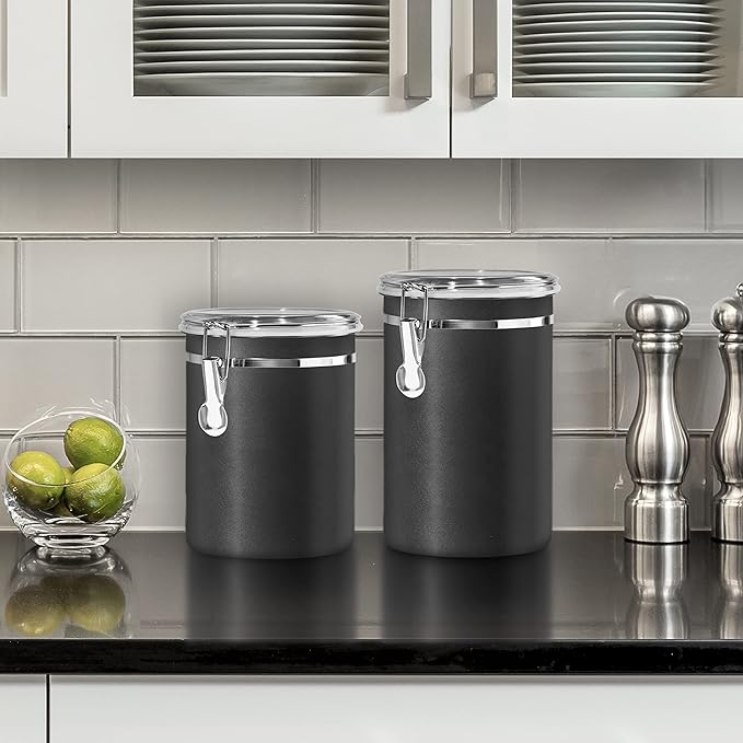 Stainless Steel Kitchen Canister 47 fl oz, Black, Airtight Clamp Lid