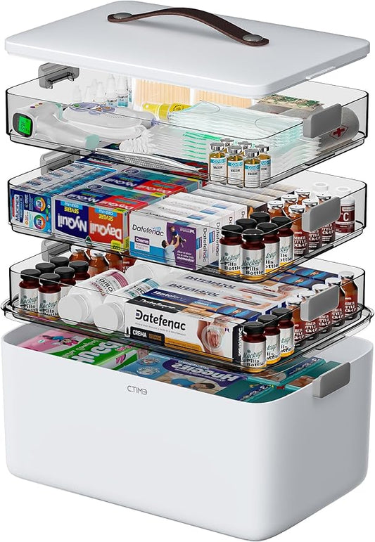 4-Tier XL Medicine Organizer, Portable Medicine Cabinet with Leather Handle