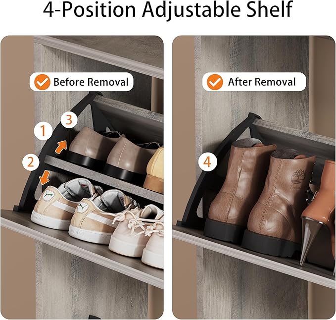 Shoe Storage Cabinet, Wood Shoe Organizer for Entryway with 3 Flip Drawers, Freestanding Shoe Rack with Adjustable Shelf, Narrow Shoe Dresser for Front Door Entrance(Grey, 78.74" x 31.5" x 9.37")