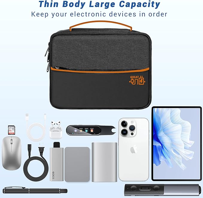 Electronics Organizer, Travel Cord Organizer Pouch, Double Layer-Black