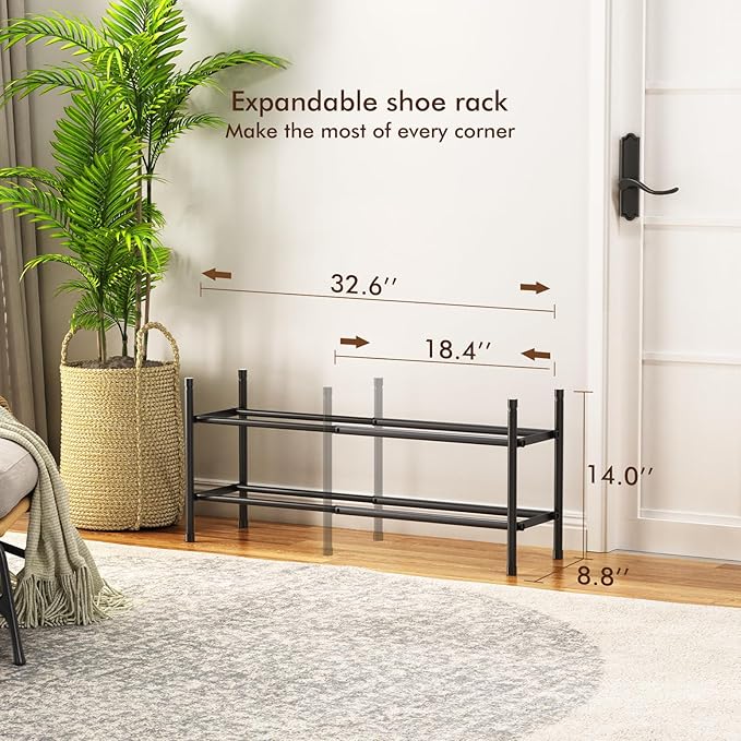 Expandable Shoe Rack, 2 Tier Shoe Rack for Closet