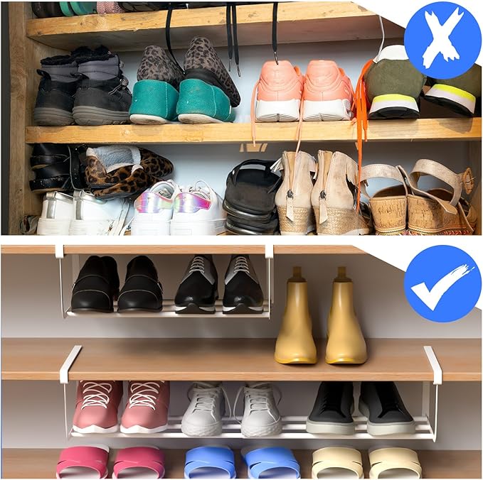 CroBlissful 1 Pcs Expandable Shoe Rack Organizer for Closet 16.5-31.5 Inch Adjustable Retractable Hanging Cabinet Shoe Shelf Dorm Room Storage for Space Saving (White)