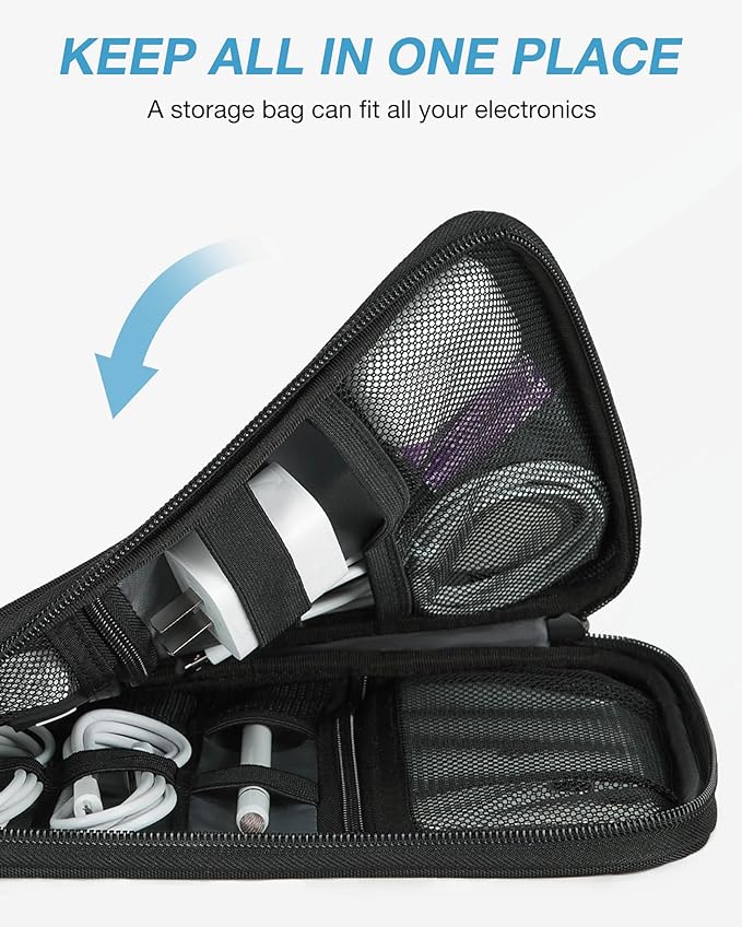BAGSMART Large Electronics Travel Organizer Case, Tech Accessories Cord Storage Bag for Phone, Power Bank, SD Card, Cables, Black