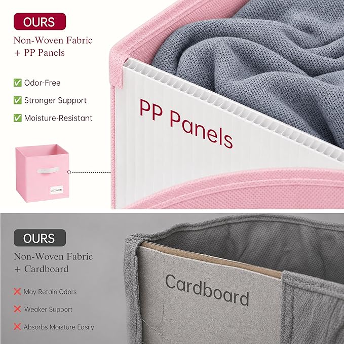 Storage Cubes 10 Pack, 11 Inch Fabric Storage Bins Organizer with Labels, Odor-Free & Sturdy PP Structure, Collapsible Cubby Baskets for Closet, Shelves, Toys & Nursery (Pink)