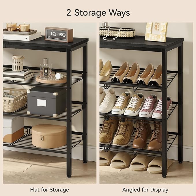Nunsino Shoe Rack for Closet,4 Tier Shoe Organizer for Entryway,Shoe Shelf with Storage Shelves and Spacious Top,Max Holds 16 of Shoes,Black