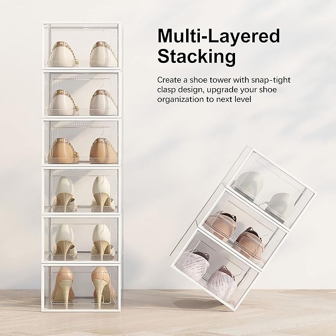 SEE SPRING XXX-Large Fit Size 14 Shoe Storage Box, Clear Plastic Stackable Shoe Organizer for Closet, Shoe Rack Sneaker Container Bin Holder for Entryway, Closet, Under Bed
