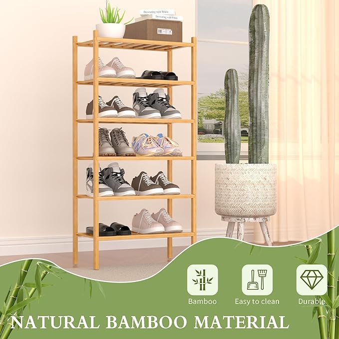 CRAFT 6-Tier Bamboo Small Shoe Rack, Natural