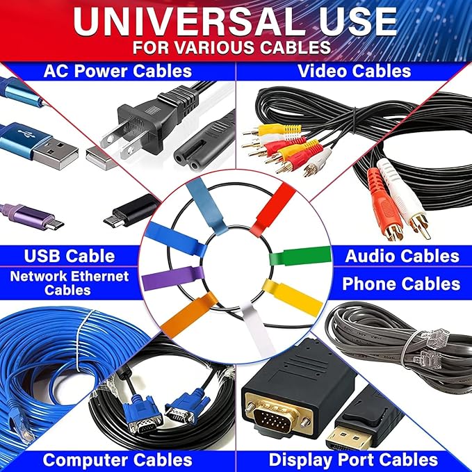 240 PCS Wire Tags for Cable Management – Cable Labels for Cords in 8 Colors - Durable, Self-Adhesive Cord Label Set, Tear-Resistant & Waterproof Wire Labels Tags - Compatible with Laser Printers
