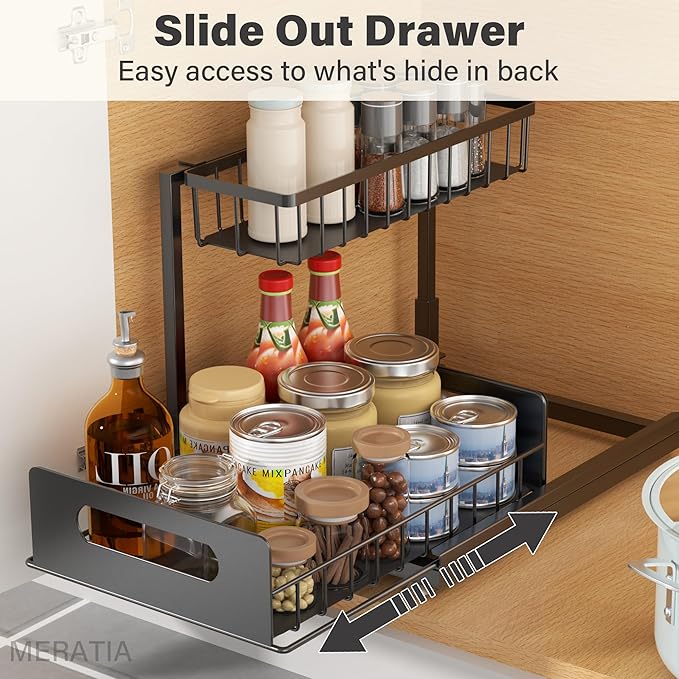 Under Sink Organizer 2 Tier, Black, 1 Pack