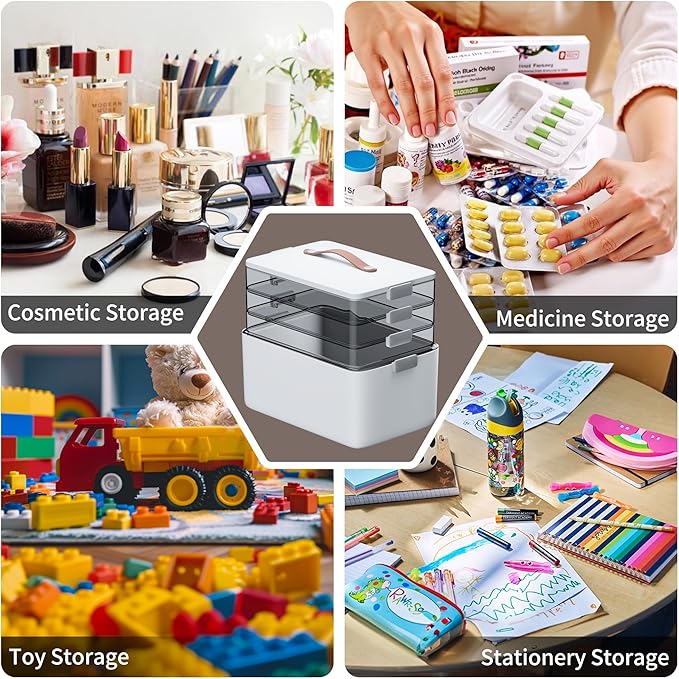 4-Tier XL Medicine Organizer with Leather Handle