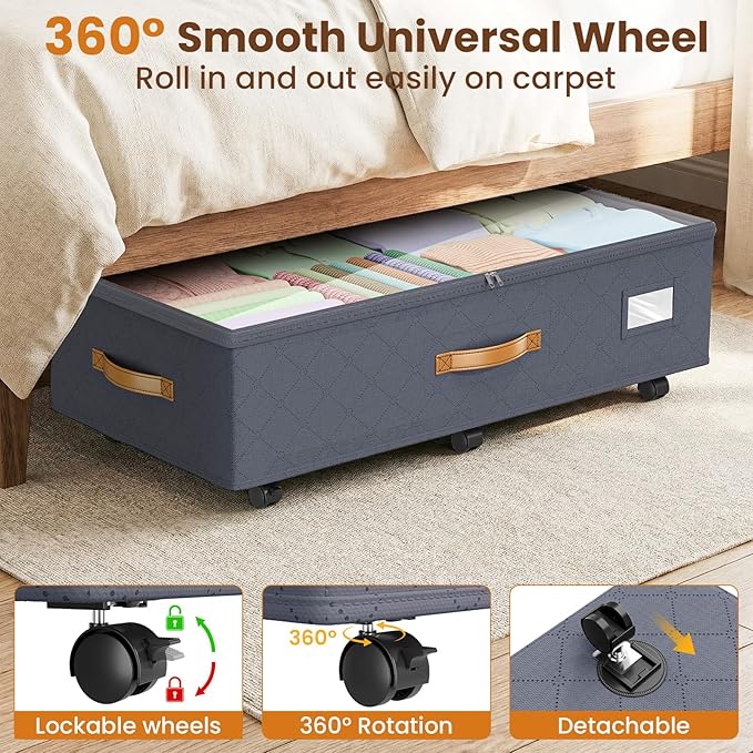 Budding Joy Under Bed Storage with Wheels 2Pack, Grey