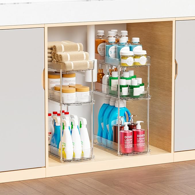 2 Pack 13.8″ Deep 3 Tier Under Sink Storage Organizer