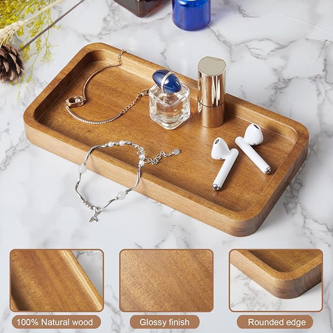 8" Acacia Wood Bathroom Vanity Tray for Counter