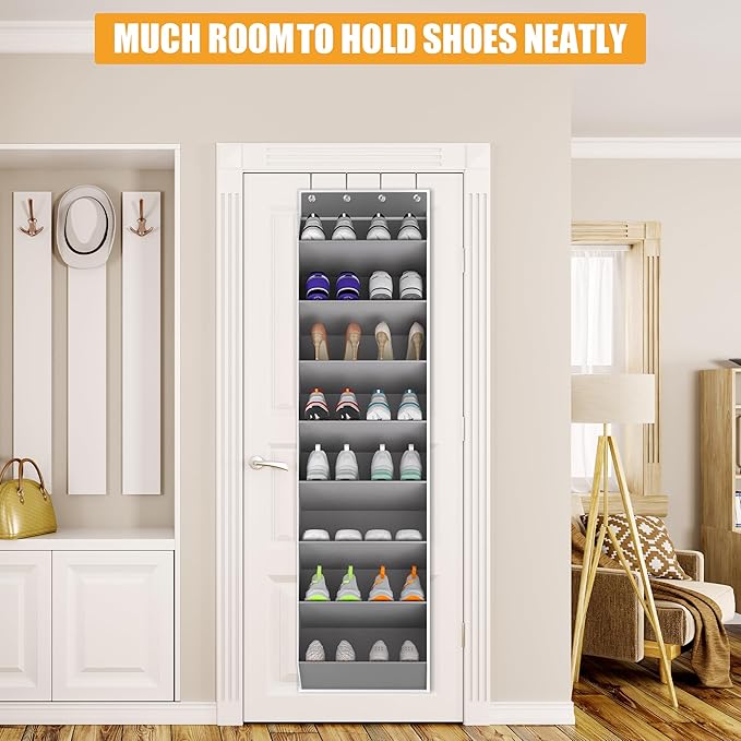 KYEVIS Over The Door Shoe Organizer Storage Fit 16-24 Pairs Hanging Shoe Rack Organiser for Closet Door, Deep Pocket Shoe Holder for Sneakers,Boots Storage(1 Pack Gray)