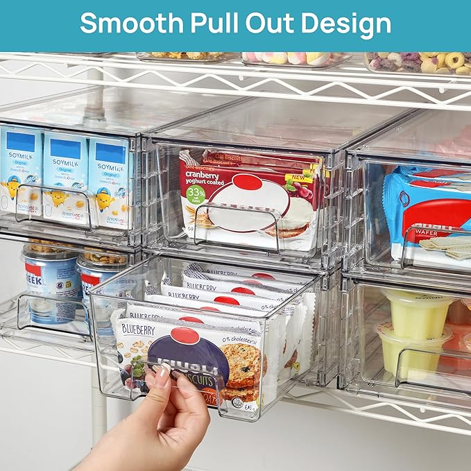 8 Pack Stackable Storage Drawers, Clear Acrylic Drawer Organizers with Handles