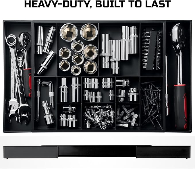 ONREVA Tool Box Organizer Tray Divider Set, Expandable Large Toolbox Storage Tray Kit, Rolling Tool Chest Drawer Bins, Hardware Screwdrivers Pliers Organization, 2pcs low profile Trays.