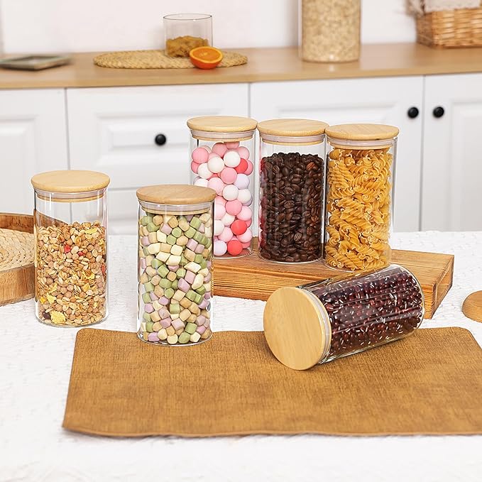 6 Pack 0.6qt Glass Storage Containers with Bamboo Lids