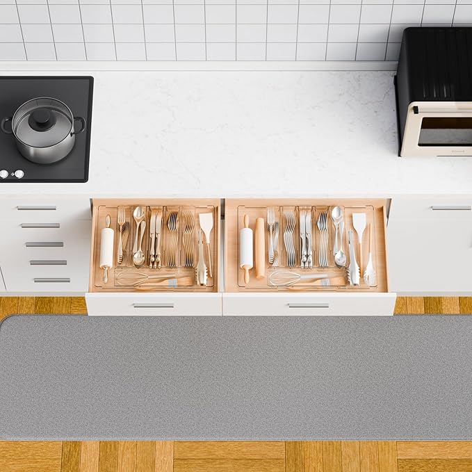 Large Clear Expandable Silverware Drawer Organizer for Kitchen