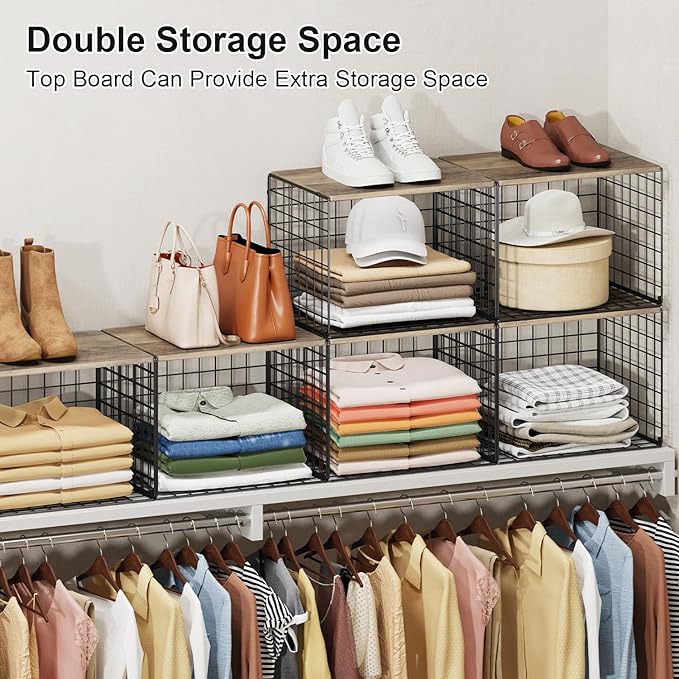Widened & Heightened Closet Organizers And Storage Shelves With Top Board, Set of 3 Stackable Closet Shelf Organizer Storage Bin Basket For Clothes Sweaters,Space-saving, Sturdy,Wider Higher Size