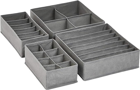 Amazon Basics Dresser Drawer Storage Organizer for Undergarments, Set of 4, Gray