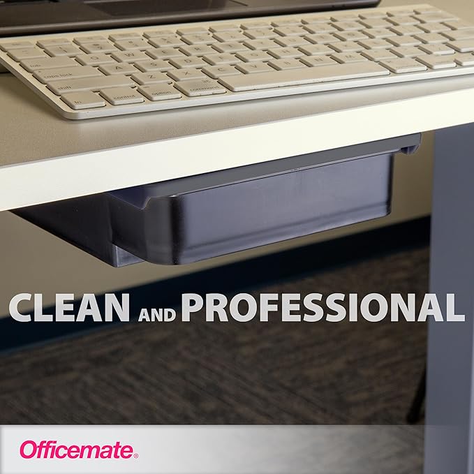 Officemate Medium Self-Adhesive Under Desk Drawer, Black, 6" x 10.75" x 1.875" (22532)