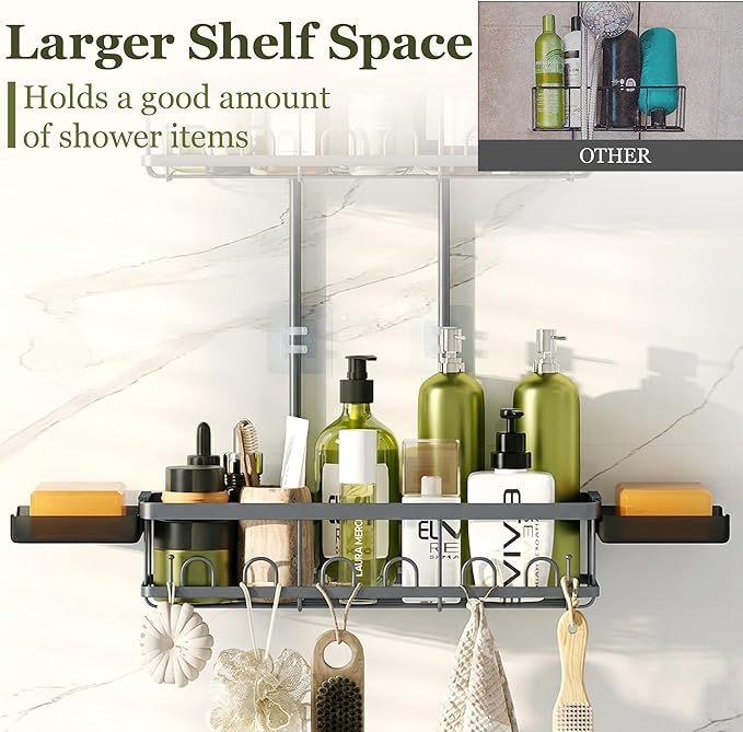 Skyapex Shower Caddy Hanging: Adjustable Height Organizer for Over Showerhead - Rustproof Shower Shelves with Hooks & 2 Soap Holders